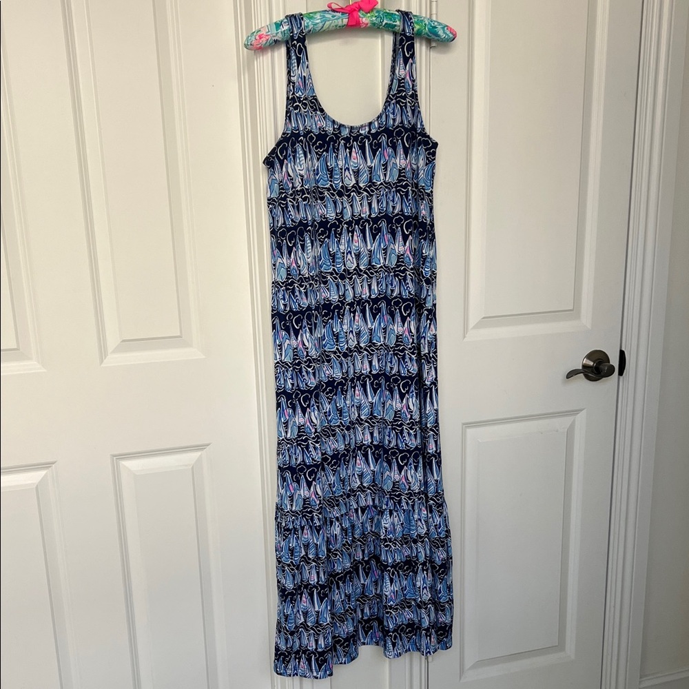 Lilly Pulitzer navy Blue sailboat  midi dress .